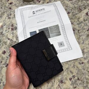 Gucci Canvas Monogram Organizer Planner Wallet Cardholder w/Inserts,Pen&COA